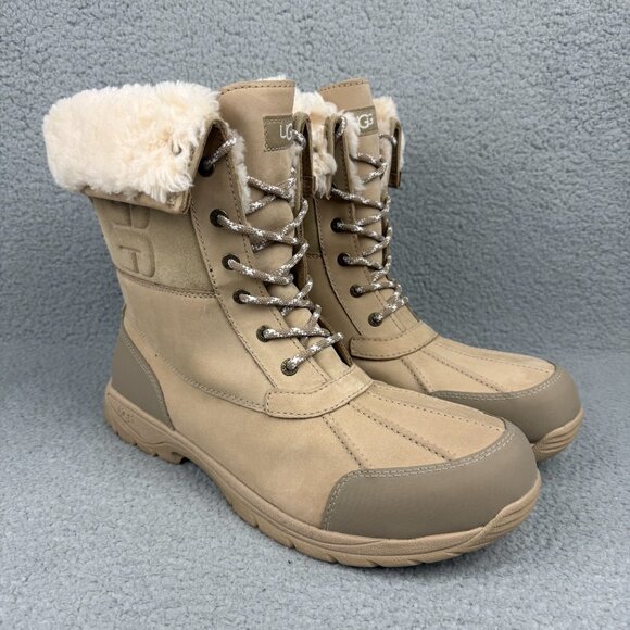 UGG Boots Men 15 Shoes Beige Mustard Seed Butte Logo Snow Waterproof Wool Lining